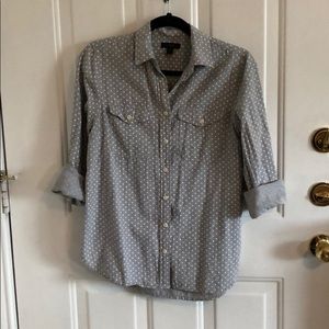 J. Crew grey polka dot chambray button up blouse